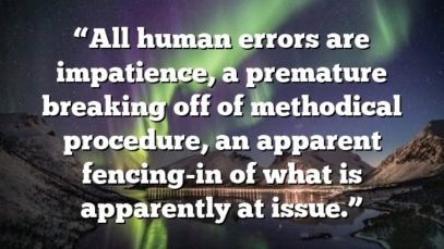 “All human errors are impatience, a premature breaking off of methodical procedure, an apparent fencing-in of what is apparently at issue.”