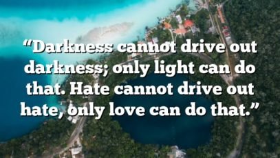 “Darkness cannot drive out darkness; only light can do that. Hate cannot drive out hate, only love can do that.”