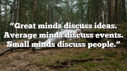 “Great minds discuss ideas. Average minds discuss events. Small minds discuss people.”