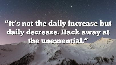 “It’s not the daily increase but daily decrease. Hack away at the unessential.”