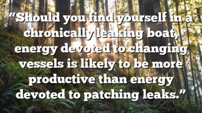 “Should you find yourself in a chronically leaking boat, energy devoted to changing vessels is likely to be more productive than energy devoted to patching leaks.”