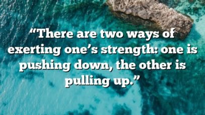 “There are two ways of exerting one’s strength: one is pushing down, the other is pulling up.”
