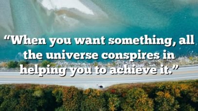 “When you want something, all the universe conspires in helping you to achieve it.”